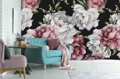 Black And Pink Floral Wallpaper