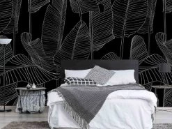 Black And White Banana Leaf Wallpaper