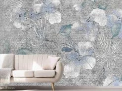 Blue Grey Floral Wallpaper
