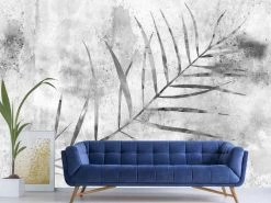 Grey Palm Leaf Wallpaper On Concrete