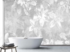 Grey And White Floral Wallpaper On Concrete