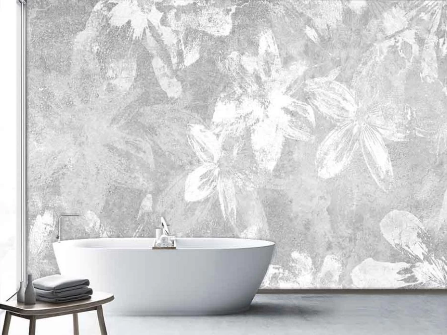 Grey And White Floral Wallpaper On Concrete 1 Grey And White Floral Wallpaper On Concrete