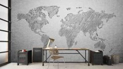 Textured Gray World Map Wallpaper